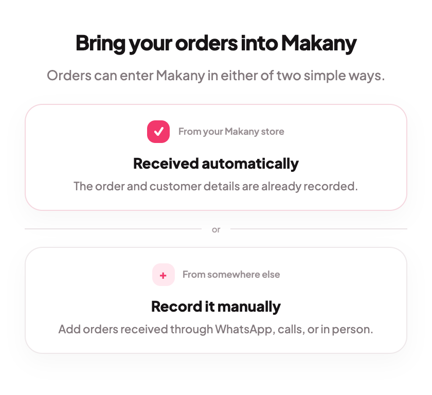 Bring your orders into Makany