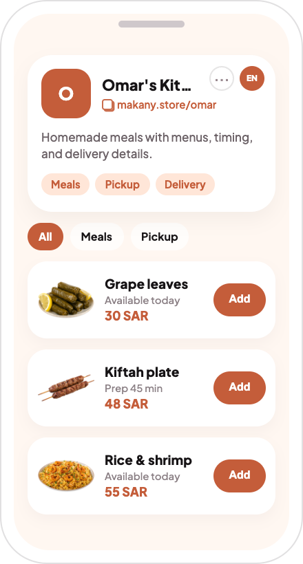 Homemade food storefront